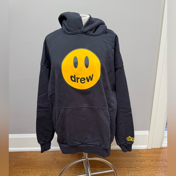 DREW Black Hoodie with Yellow Smiley Logo - Picture 1 of 7